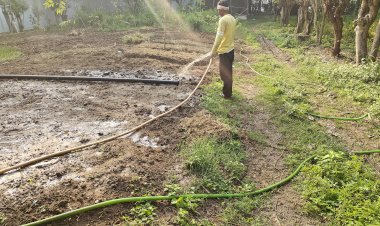 Giving Amrut Jal after sowing seeds